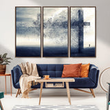 55718-MGV-CV-36X24-Surreal Cross Wall Art – Spiritual Faith Canvas Print, Abstract Christian Artwork with Modern Religious Symbol for Living Room,
