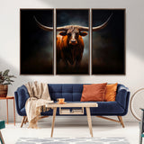 48896-MGV-CV-36X24-Texas Longhorn Wall Art – Rustic Western Bull Canvas Print and Farmhouse Cattle Painting for Living Room, Ranch, or Office Decor .