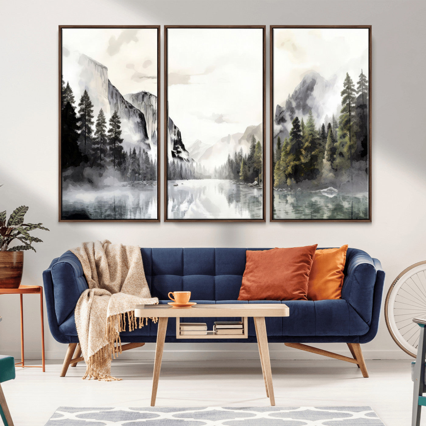 27364-MGV-CV-36X24-Yosemite Park Wall Art Canvas Print, Framed National Park Art Picture Print, Watercolor Yosemite Perfect Foggy Watercolor Decor