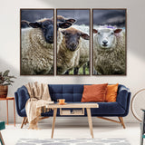 18418-MGV-FC-48X32-3P_Walnut-Sheep Wall Art Canvas Print, Framed Farmhouse Sheep Art Picture Print, Sheep Herd Perfect Rustic Farmhouse Decor Artwork