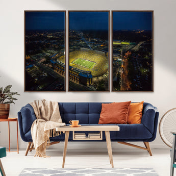 33588-MGV-FC-48X32-3P_Walnut-Football Stadium Wall Art – Aerial Night Game Canvas Print Packed Field City Lights, Sports Photography Decor for Game Room, Man