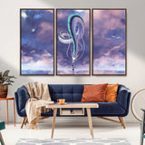 66864-MGV-FC-48X32-3P_Walnut-Fantasy Dragon Wall Art – Mystical Canvas Print Girl and Sky Serpent Dreamlike Clouds, Magical Anime Inspired Decor for Living