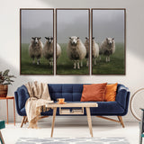 87339-MGV-FC-48X32-3P_Walnut-Sheep Wall Art – Rustic Farmhouse Canvas Print Flock Standing Misty Field Countryside Photography, Country Animal Decor for Living