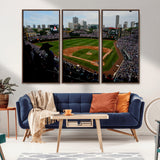 34859-MGV-FC-48X32-3P_Walnut-Wrigley Field Wall Art Canvas Print, Framed Chicago Cubs Stadium Art Picture Print, Wrigley Stadium Field Perfect Sport Room Decor