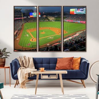 93707-MGV-FC-48X32-3P_Walnut-Los Angeles Stadium Wall Art Canvas Print, Framed Angel Stadium Field Art Picture Print, Anaheim Stadium Perfect Sports Room Decor