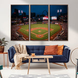 38612-MGV-FC-48X32-3P_Walnut-Busch Stadium Wall Art Canvas Print, Framed Missouri Stadium Art Picture Print, Busch Stadium Field Perfect Sports Room Decor