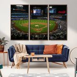 25148-MGV-FC-48X32-3P_Walnut-Baseball Stadium Wall Art – Canvas Print Night Game Packed Crowd Bright Lights Sports Photography, Dynamic Decor for Game Room,