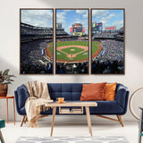 22910-MGV-FC-48X32-3P_Walnut-City Field Stadium Wall Art Canvas Print, Framed New York Stadium Art Picture Print, City Field Perfect Sport Room Decor Artwork