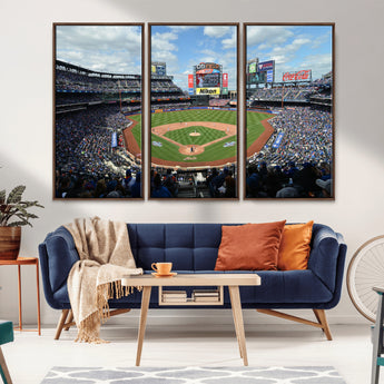 22910-MGV-FC-48X32-3P_Walnut-City Field Stadium Wall Art Canvas Print, Framed New York Stadium Art Picture Print, City Field Perfect Sport Room Decor Artwork
