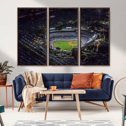 16515-MGV-FC-48X32-3P_Walnut-Dodgers Stadium Wall Art Canvas Print, Framed Baseball Stadium Art Picture Print, Dodgers Field Perfect Sport Room Decor Artwork
