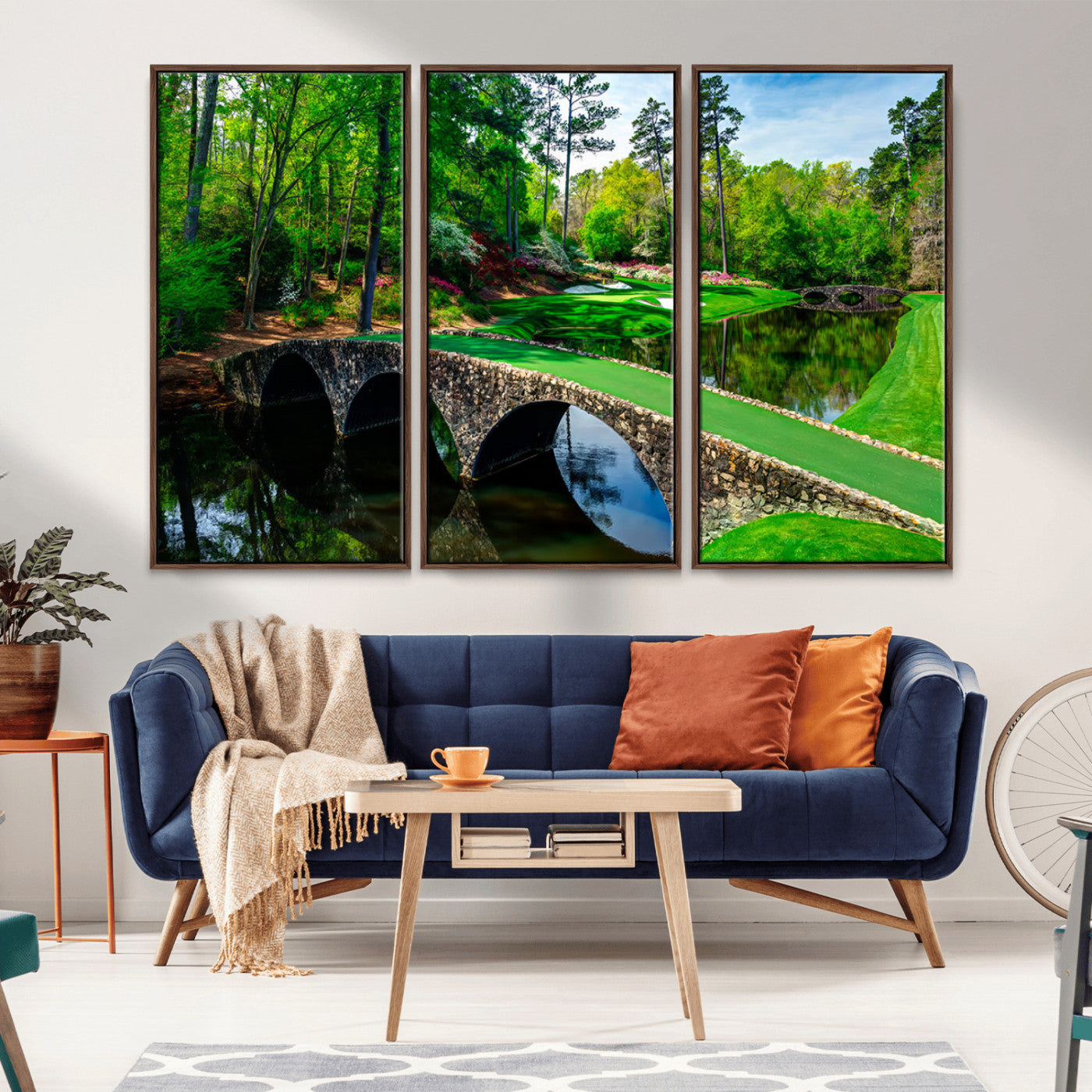 57655-MGV-CV-36X24-Golf Course Wall Art – Canvas Print Scenic Green Fairway Stone Bridge Water Reflection Landscape, Classic Sports Decor for Office,