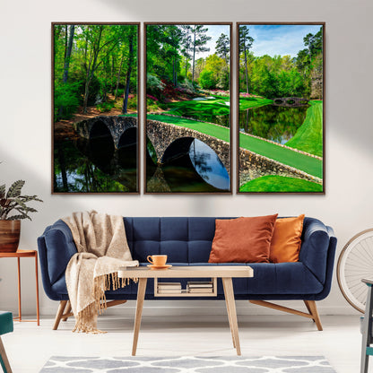 57655-MGV-CV-36X24-Golf Course Wall Art – Canvas Print Scenic Green Fairway Stone Bridge Water Reflection Landscape, Classic Sports Decor for Office,