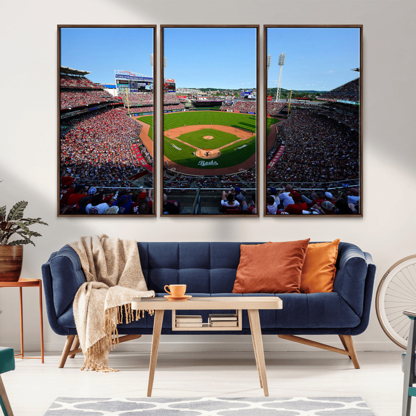 90998-MGV-CV-36X24-Baseball Stadium Wall Art – Canvas Print Day Game Field Packed Crowd Bright Blue Sky Sports Photography, Classic Decor for Game