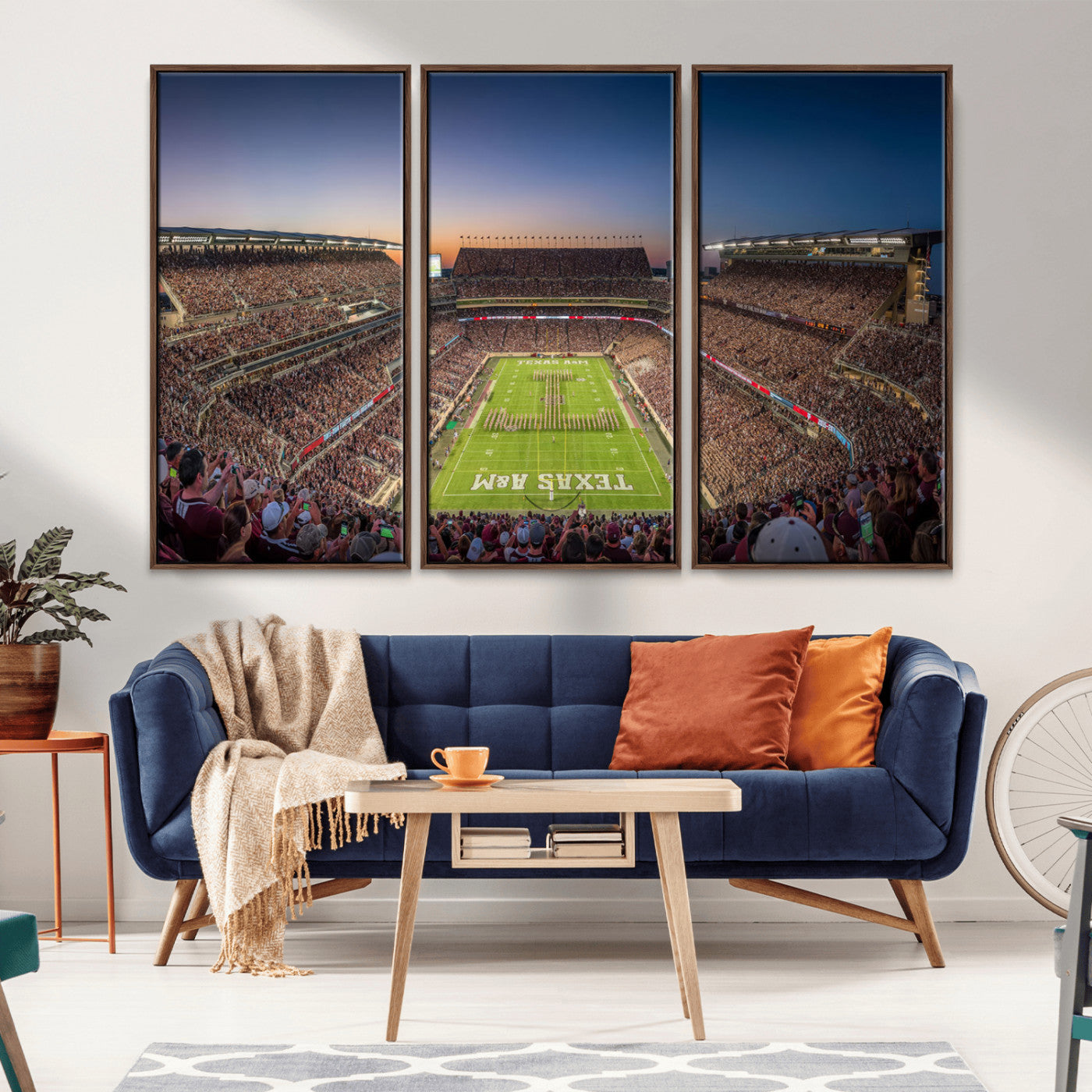 17421-MGV-FC-48X32-3P_Walnut-Kyle Field Wall Art Canvas Print, Framed Texas Stadium Art Picture Print, Kyle Field Stadium Perfect Sport Room Decor Artwork