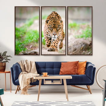 75066-MGV-CV-36X24-Leopard Wall Art Canvas Print, Framed Wild Animal Art Picture Print, Blue Eye Leopard Perfect Wild Minimal Decor Artwork