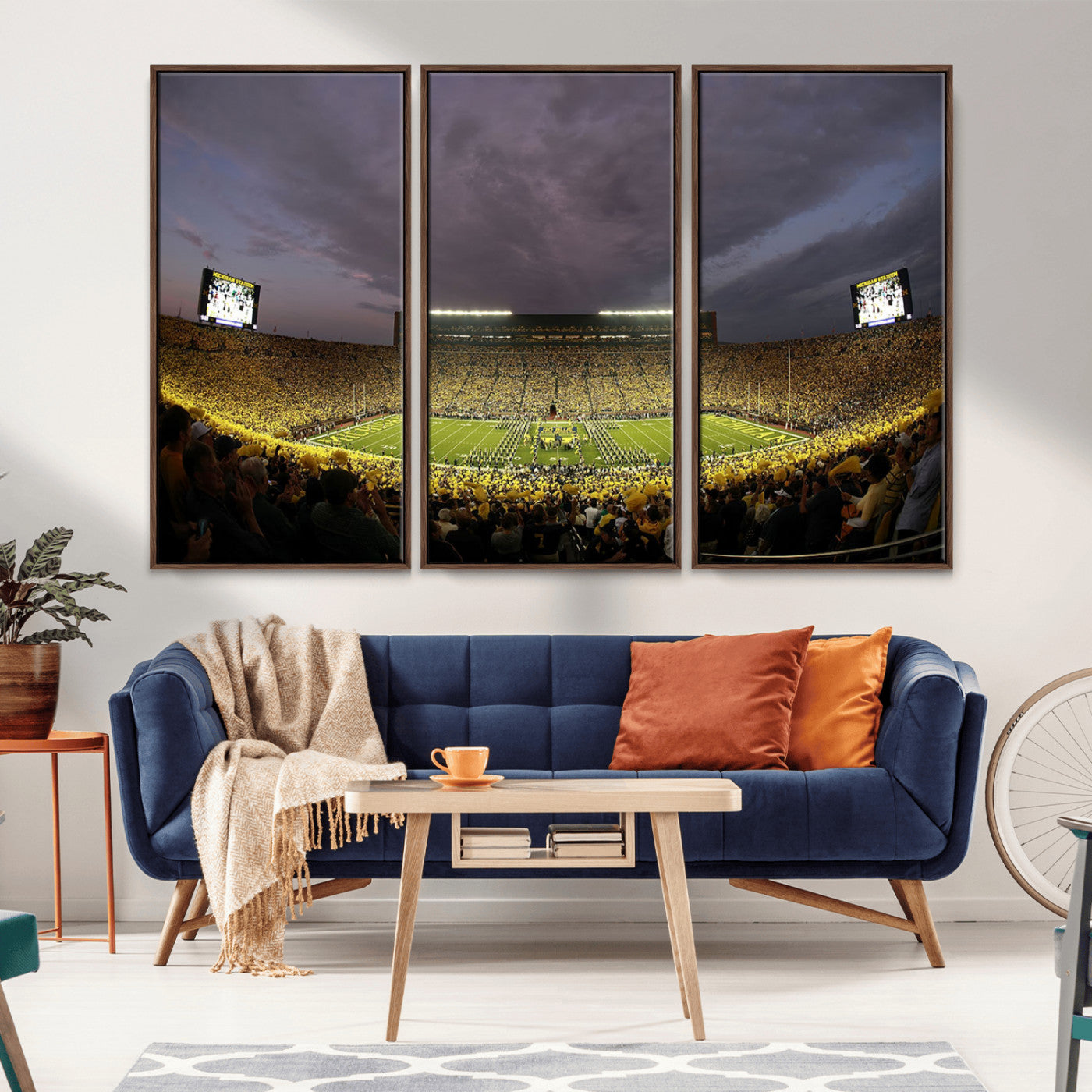 72404-MGV-FC-48X32-3P_Walnut-Michigan Wolverine Stadium Wall Art Canvas Print, Framed Michigan Stadium Art Picture Print, Football Stadium Perfect Sport Room