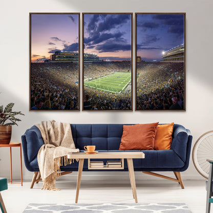 50825-MGV-FC-48X32-3P_Walnut-Notre Dame Stadium Wall Art Canvas Print, Framed Indiana Stadium Art Picture Print, Football Stadium Perfect Sports Room Decor