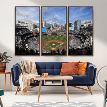 87122-MGV-FC-48X32-3P_Walnut-Petco Park Field Wall Art Canvas Print, Framed San Diego Stadium Art Picture Print, Petco Park Stadium Perfect Sport Room Decor