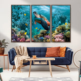 38661-MGV-CV-36X24-Sea Turtle Wall Art Canvas Print, Framed Ocean Wildlife Art Picture Print, Turtle Perfect Coastal Nature Decor Artwork