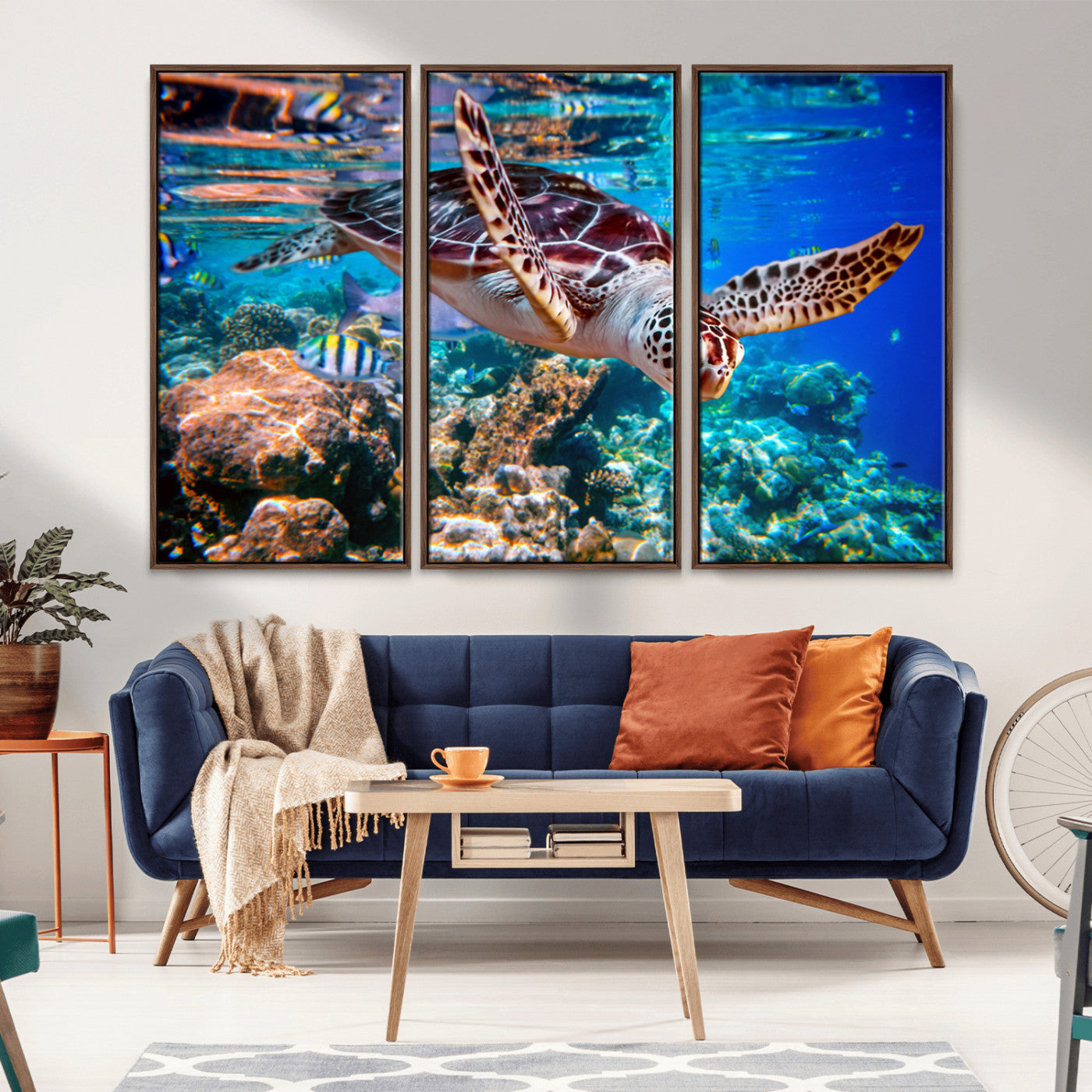 88200-MGV-CV-36X24-Sea Turtle Wall Art – Vibrant Ocean Canvas Print with Tropical Coral Reef and Colorful Fish, Coastal Marine Life Artwork for