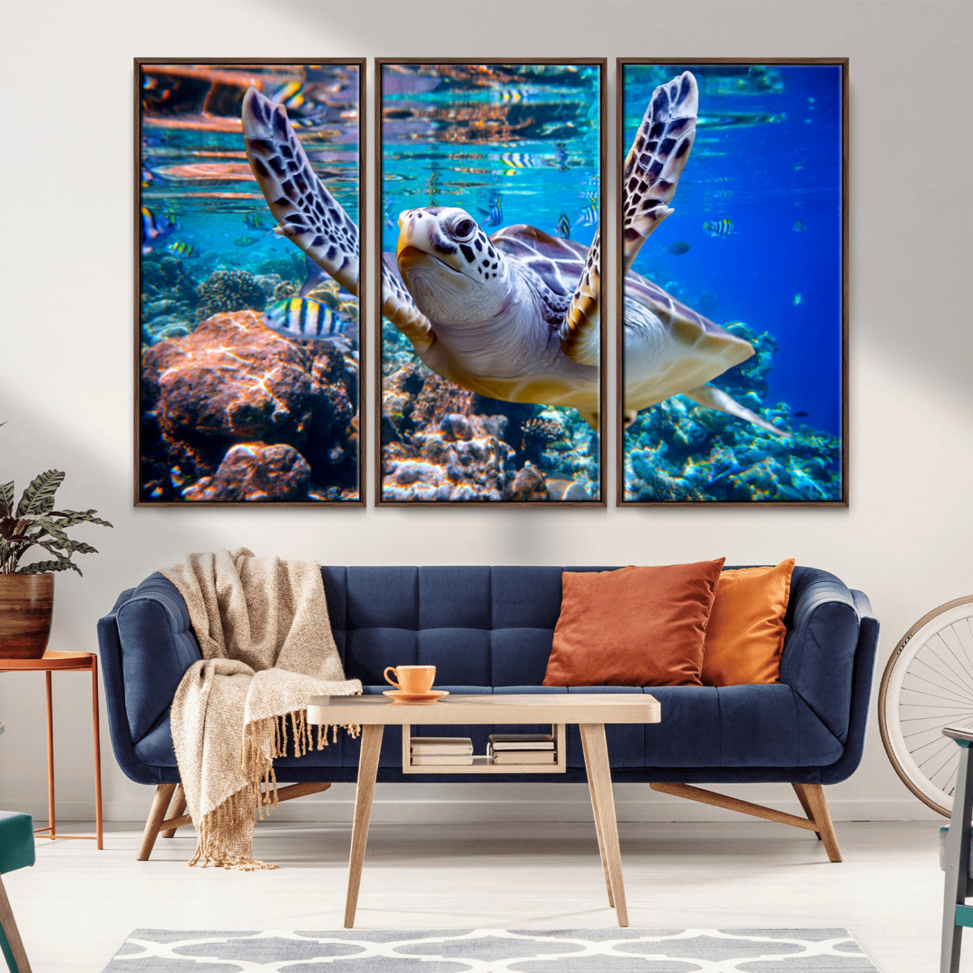 12683-MGV-CV-36X24-Sea Turtle Wall Art – Graceful Ocean Canvas Print with Coral Reef and Tropical Fish, Coastal Marine Life Decor for Beach House,