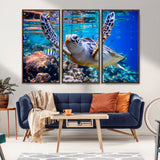 12683-MGV-CV-36X24-Sea Turtle Wall Art – Graceful Ocean Canvas Print with Coral Reef and Tropical Fish, Coastal Marine Life Decor for Beach House,