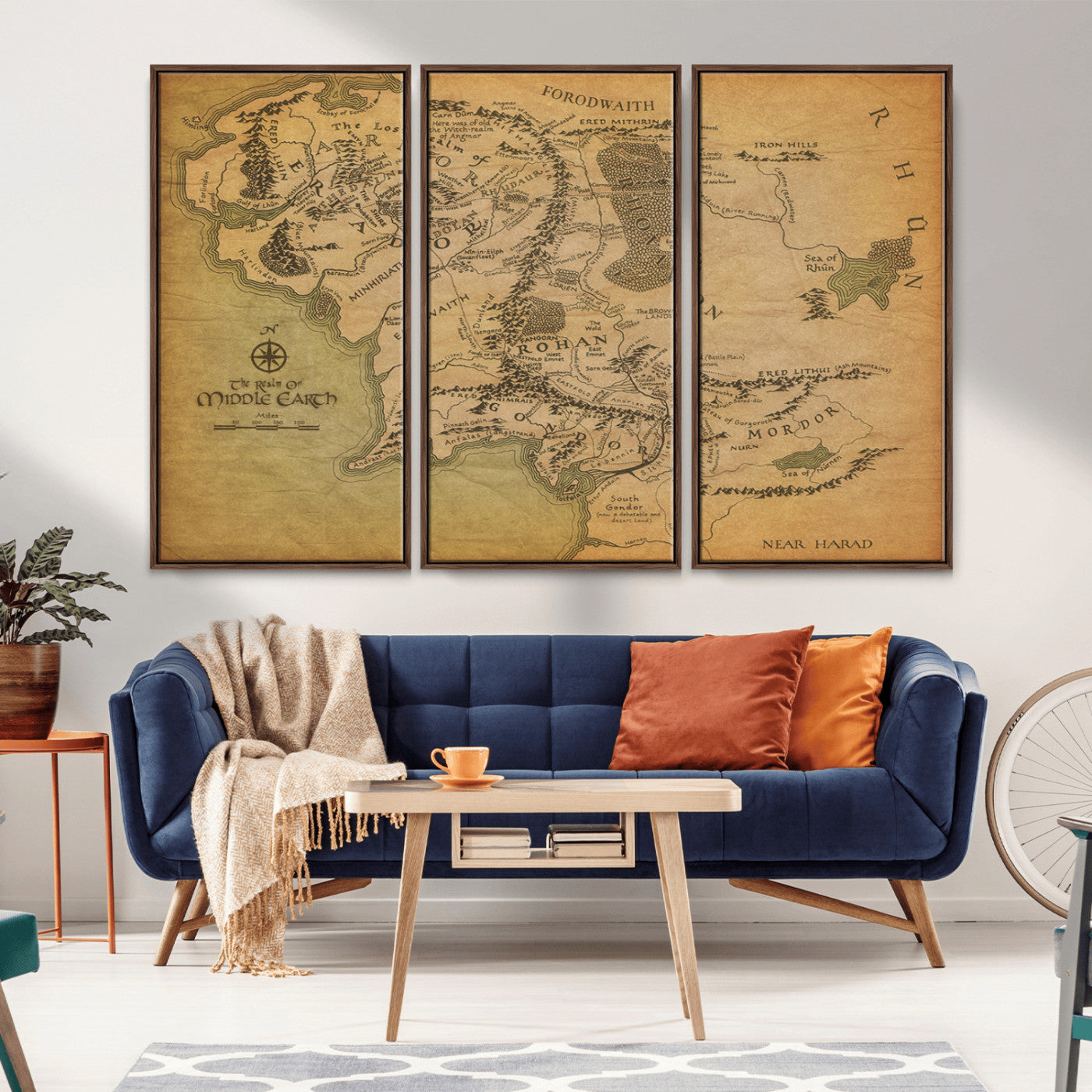41064-MGV-CV-36X24-Middle Earth Map Wall Art – Vintage Fantasy Map Poster of Lord of the Rings & Hobbit Realms, Antique Parchment Style Canvas for
