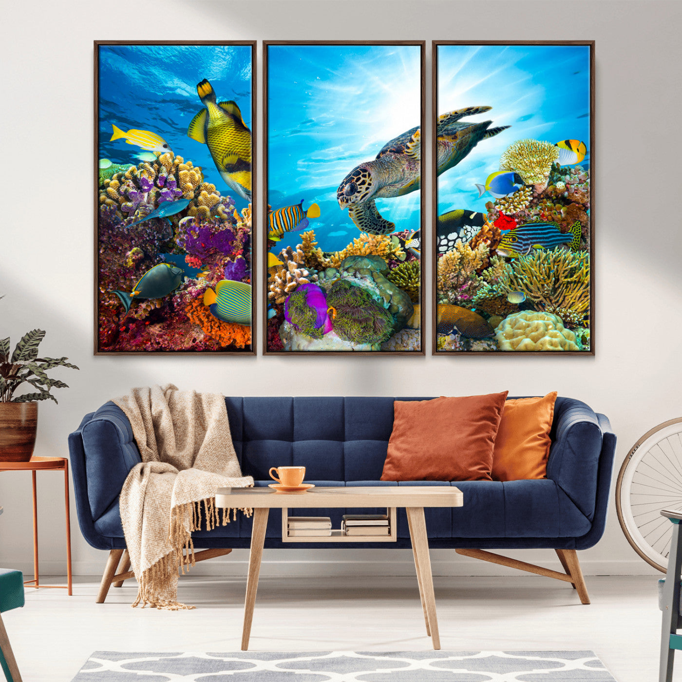 44772-MGV-CV-36X24-Underwater Sea Turtle Wall Art – Vibrant Coral Reef and Tropical Fish Canvas Print, Ocean Marine Life Decor for Living Room,
