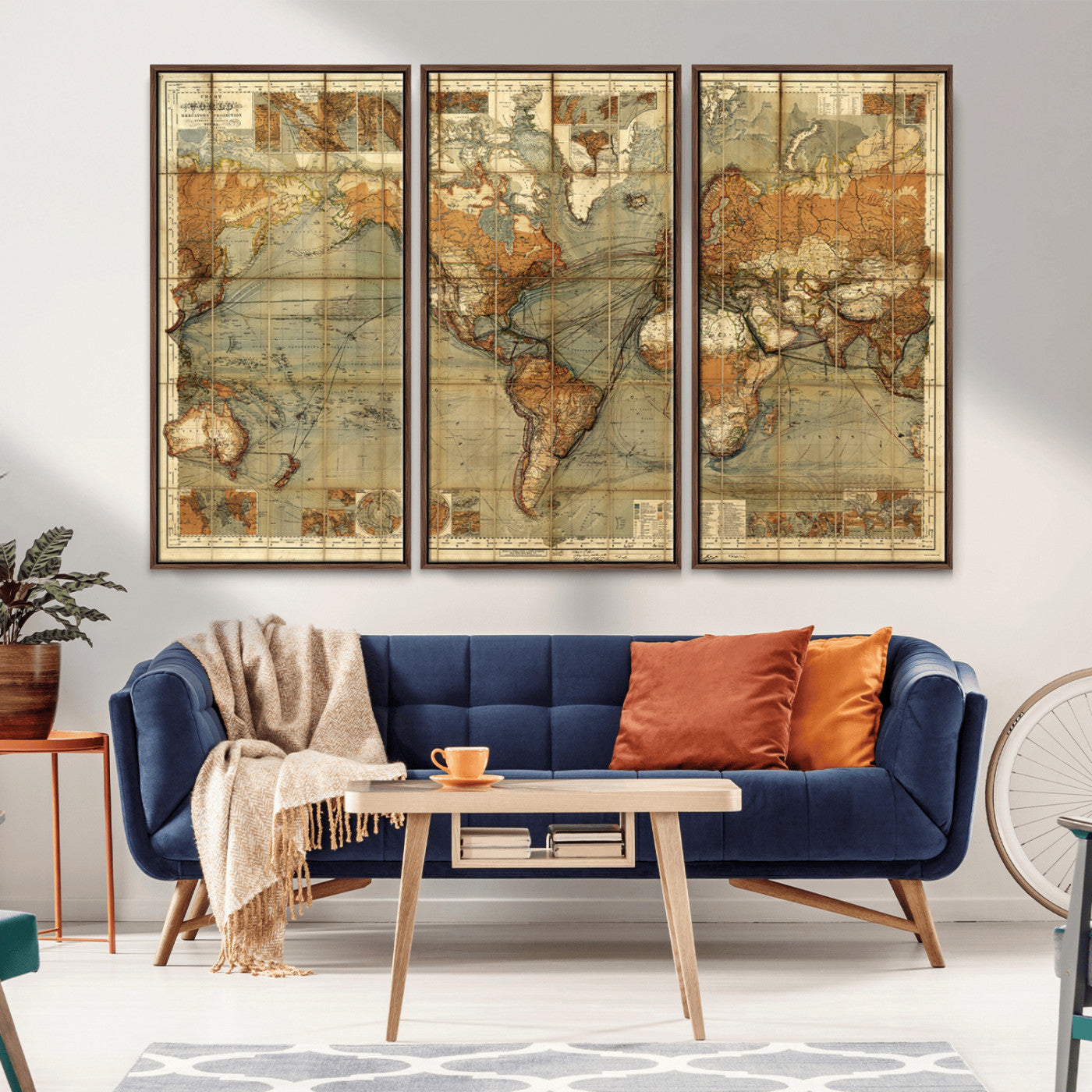 91064-MGV-CV-36X24-Vintage World Map Wall Art – Antique Old-Style World Map Poster, Historic Cartography Print for Office, Study, Library, Explorer &