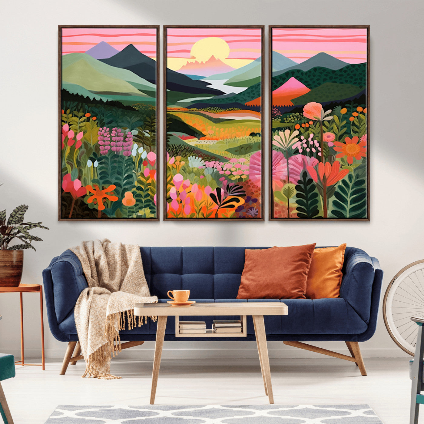 99638-MGV-CV-36X24-Sunset Meadow Wall Art – Panoramic Mountain Landscape with Wildflowers Canvas Print, Vibrant Nature Decor for Living Room, Bedroom