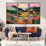 99638-MGV-CV-36X24-Sunset Meadow Wall Art – Panoramic Mountain Landscape with Wildflowers Canvas Print, Vibrant Nature Decor for Living Room, Bedroom