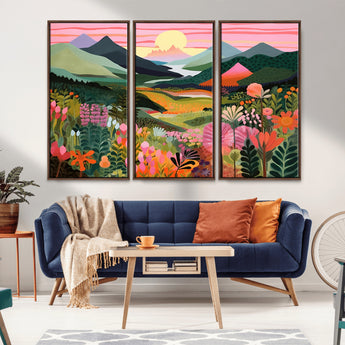 99638-MGV-CV-36X24-Sunset Meadow Wall Art – Panoramic Mountain Landscape with Wildflowers Canvas Print, Vibrant Nature Decor for Living Room, Bedroom