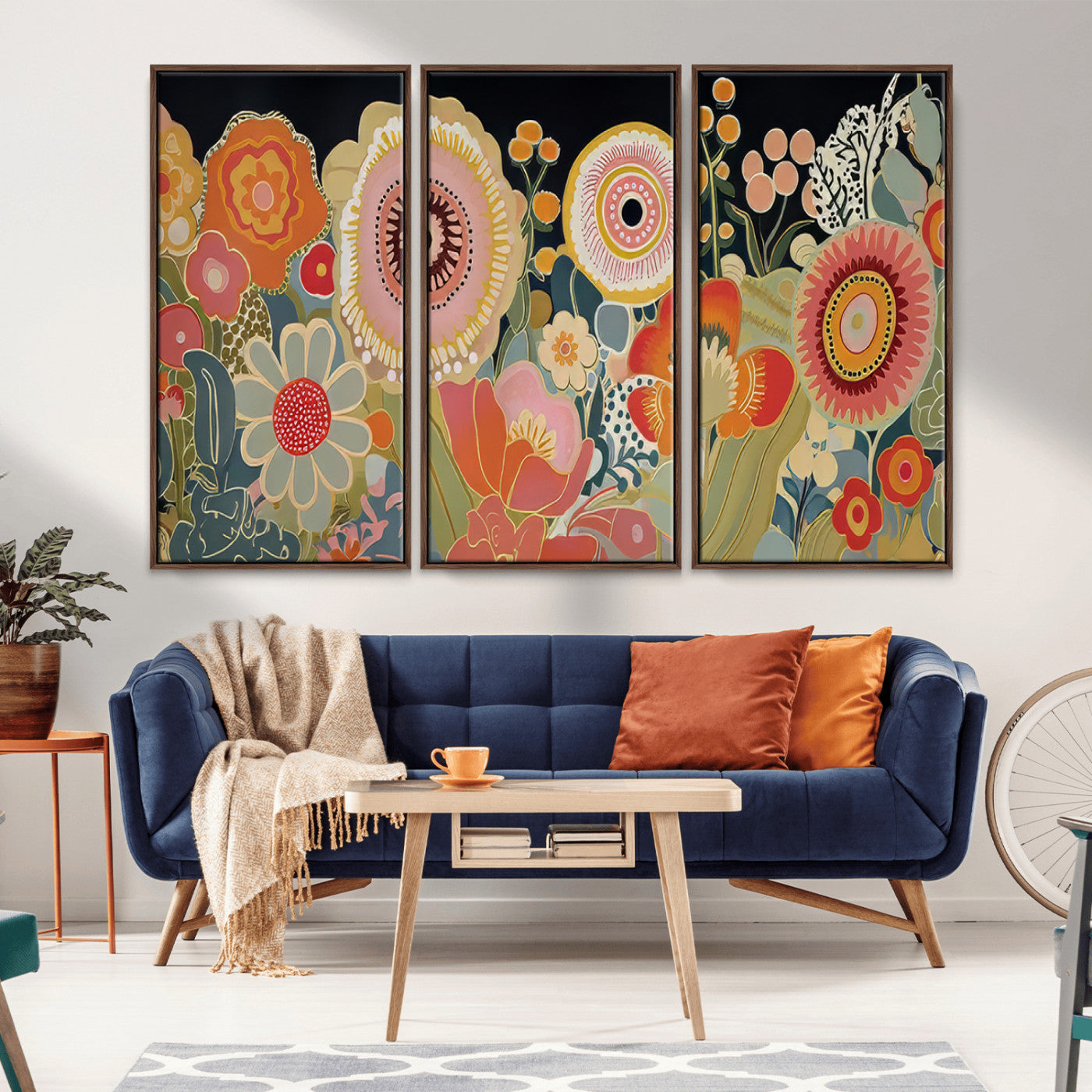 52201-MGV-CV-36X24-Abstract Floral Wall Art – Vibrant Oversized Flower Canvas Print, Modern Botanical Artwork in Pink, Orange, and Gold Tones for