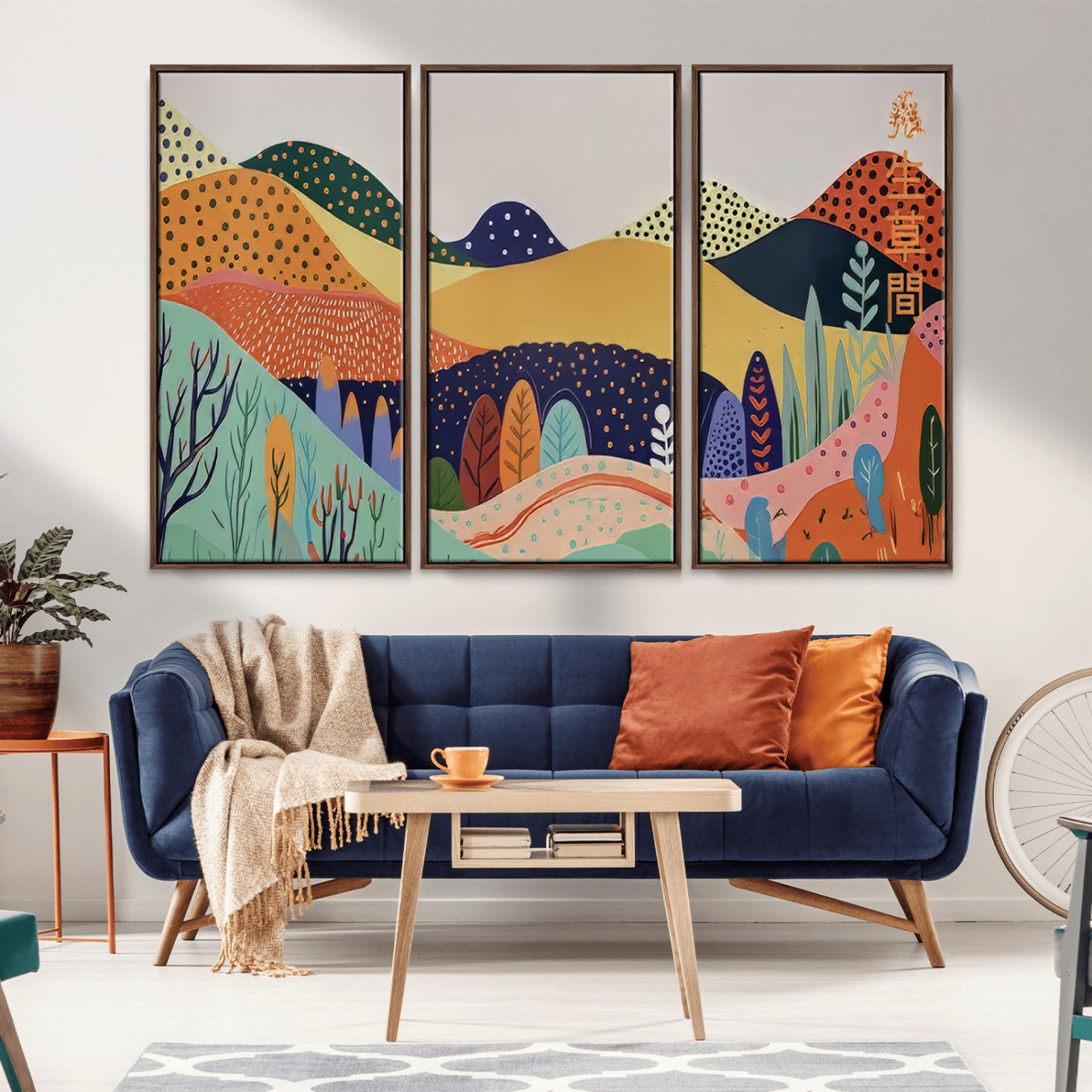 47340-MGV-CV-36X24-Abstract Mountain Landscape Wall Art – Colorful Geometric Hills Canvas Print, Modern Pastel Nature Artwork for Living Room,