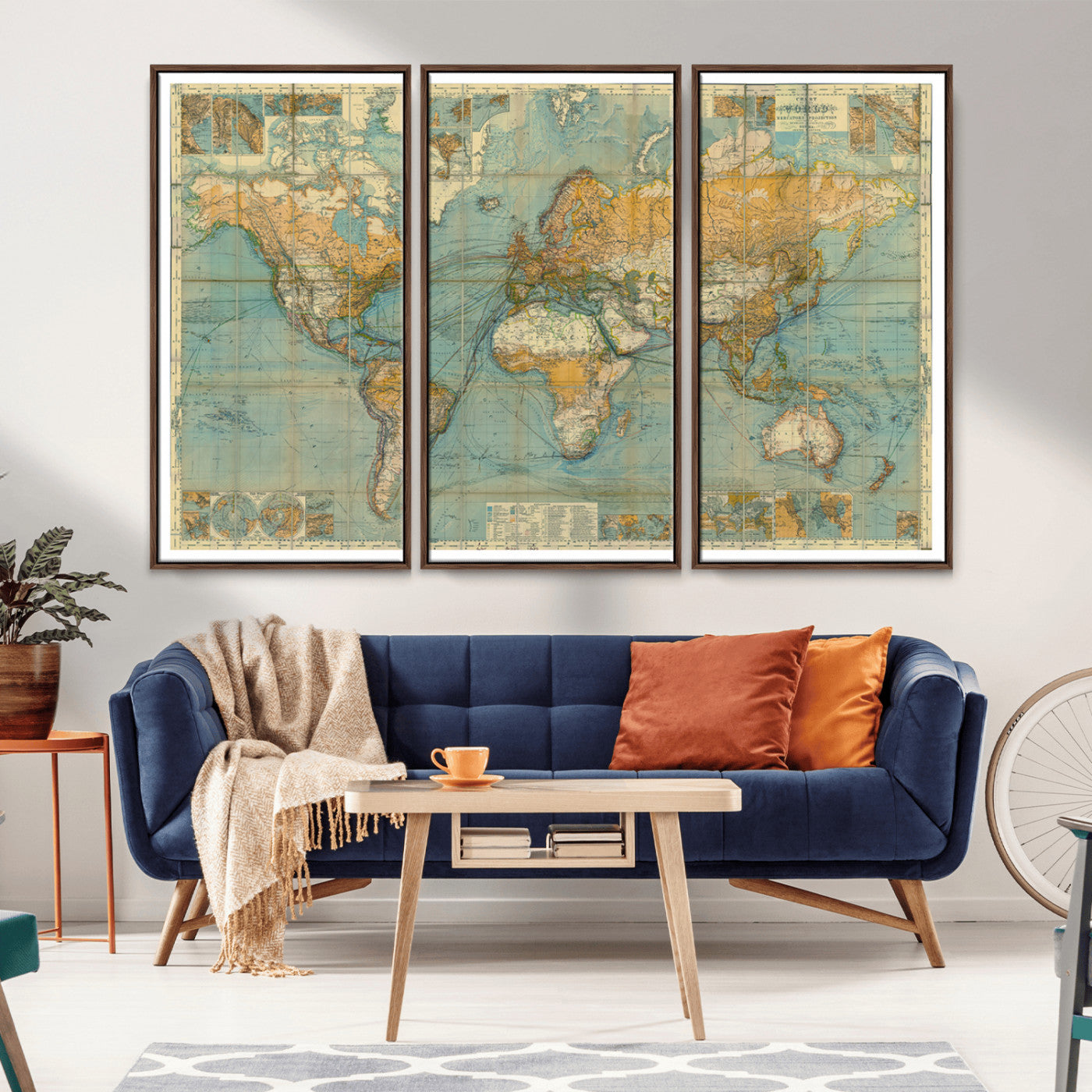10247-MGV-CV-36X24-Vintage World Map Wall Art – Antique Style Global Atlas Canvas Print, Retro Cartography Artwork for Office, Study, Living Room, or