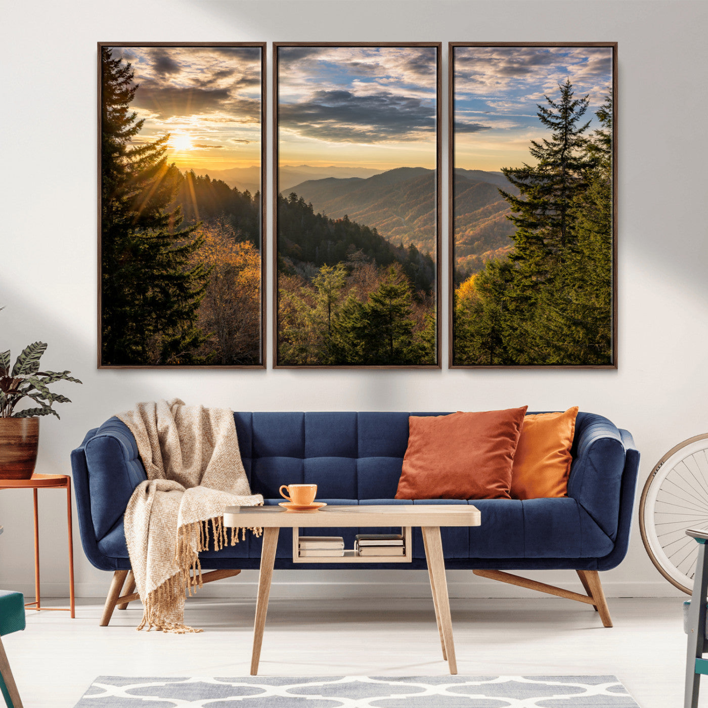 73692479-MGV-CV-36X24-Smoky Mountains Wall Art Canvas Print, Framed Forest Mountain Art Picture Print, Spring Mountain Perfect Spring Style Decor