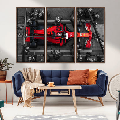 99356-MGV-CV-36X24-Ferrari Pit Stop Wall Art – Formula 1 Racing Car Canvas Print, Red Speed Machine Motorsport Decor for Office, Garage, Man Cave or