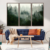 167720496-MGV-CV-36X24-Misty Forest Wall Art – Serene Evergreen Trees Canvas Print, Foggy Mountain Nature Landscape Decor for Bedroom, Living Room or