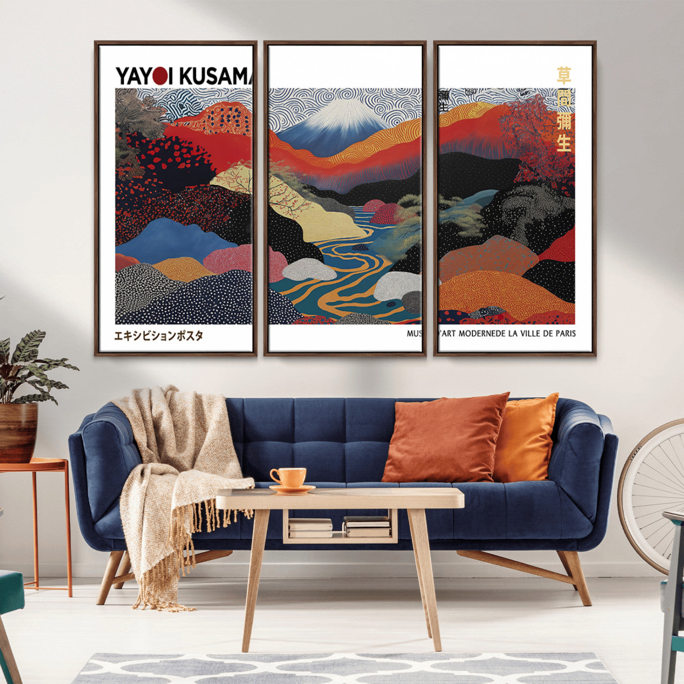 77560-MGV-CV-36X24-Kusama Wall Art – Abstract Japanese Mountain Landscape Canvas Print, Bold Modern Poster with Vibrant Colors for Living Room,
