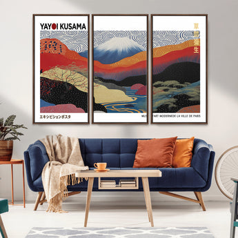 14839-MGV-CV-36X24-Yayoi Kusama Wall Art – Panoramic Mountain & River Canvas Print, Modern Abstract Japanese Landscape Decor for Living Room or