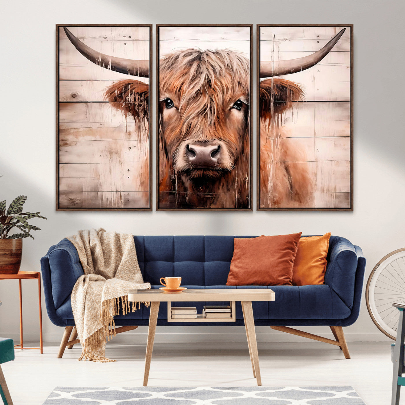 93730-MGV-CV-36X24-Scottish Cow Wall Art Canvas Print, Framed Longhorn Cow Art Picture Print, Highland Cattle Perfect Rustic Farmhouse Decor Artwork