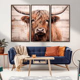 93730-MGV-CV-36X24-Scottish Cow Wall Art Canvas Print, Framed Longhorn Cow Art Picture Print, Highland Cattle Perfect Rustic Farmhouse Decor Artwork