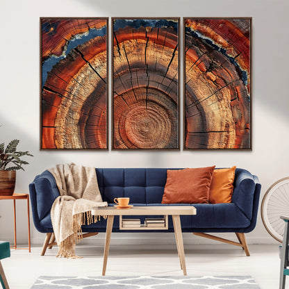 28555-MGV-FC-48X32-3P_Walnut-Tree Ring Wall Art – Rustic Wood Grain Canvas Print, Natural Texture Abstract Artwork Poster for Living Room, Bedroom, Office,