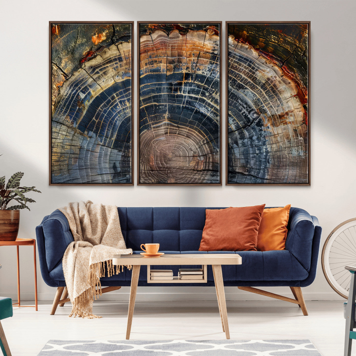 16193-MGV-FC-48X32-3P_Walnut-Tree Ring Wall Art – Abstract Wood Grain Canvas Print, Rustic Nature Texture Artwork Poster for Living Room, Bedroom, Office,