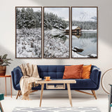 29975-MGV-CV-36X24-Winter Cabin by the Lake Wall Art – Snowy Mountain Landscape Canvas Print, Rustic Lodge Cabin Decor for Cozy Living Room, Bedroom