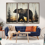 83875-MGV-FC-48X32-3P_Walnut-Sunset Bear Wall Art – Rustic Wildlife Canvas Print with Forest Silhouette, Cabin Lodge Decor for Living Room or Office