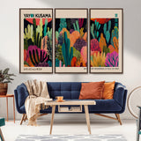 45711-MGV-FC-48X32-3P_Walnut-Yayoi Kusama Wall Art Canvas Print, Framed Abstract Yayoi Kusama Art Picture Print, Japanese Wabi Sabi Perfect Modern Abstract