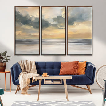 45544-MGV-CV-36X24-Ocean Sunset Wall Art – Serene Seascape Canvas Print with Golden Sky and Calm Water, Coastal Beach Artwork for Living Room,