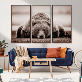 20611-MGV-CV-36X24-Grizzly Bear Wall Art – Majestic Wildlife Sepia Canvas Print, Rustic Nature Animal Artwork for Cabin, Lodge, Living Room, Bedroom,