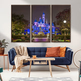 63560-MGV-CV-36X24-Fairy Tale Castle Wall Art – Magical Night Scene Canvas Print with Lights and Gardens, Fantasy Architecture Artwork for Living
